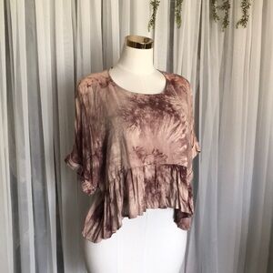 Mauve Tie-Dye Ruffle Hem Oversized Top